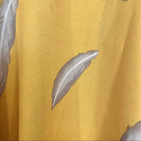 Karen Zambos KZ Feather Print Scalloped Dress Mustard Yellow Boho Size XS - Picture 5 of 10